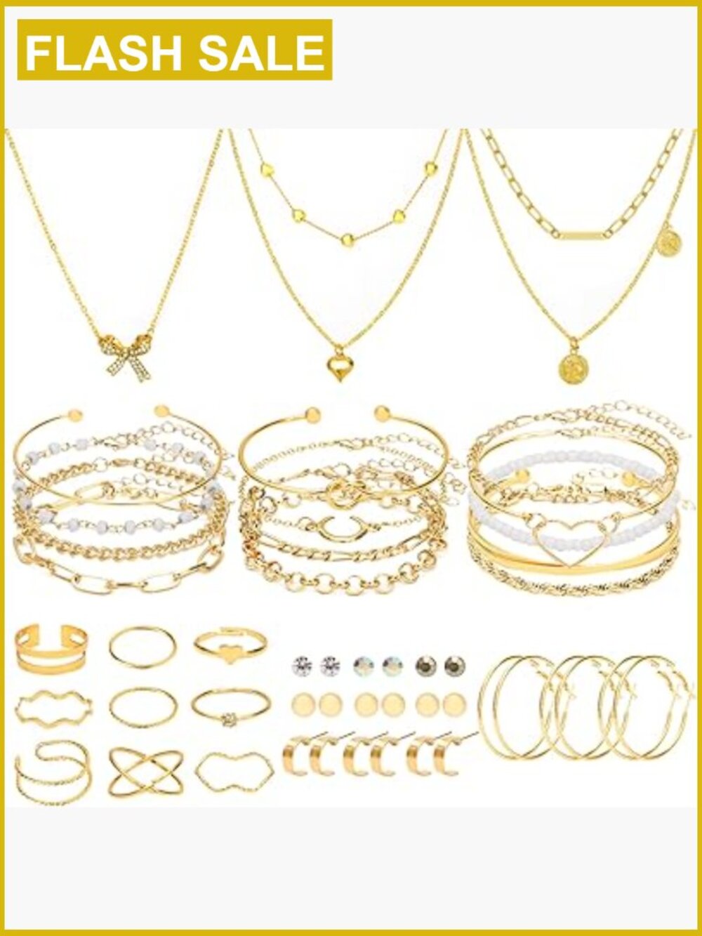 49 Pc Gold Jewelry Set Necklace Bracelet Earring Ring Set Women Costume Jewelry